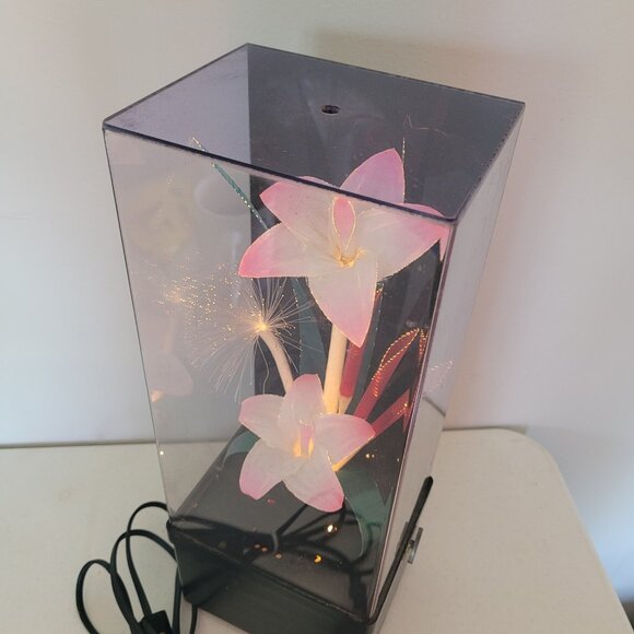Vintage 1980's FIBER OPTIC Flower Light w/ Wind Up Music Box WORKS - Picture 4 of 7
